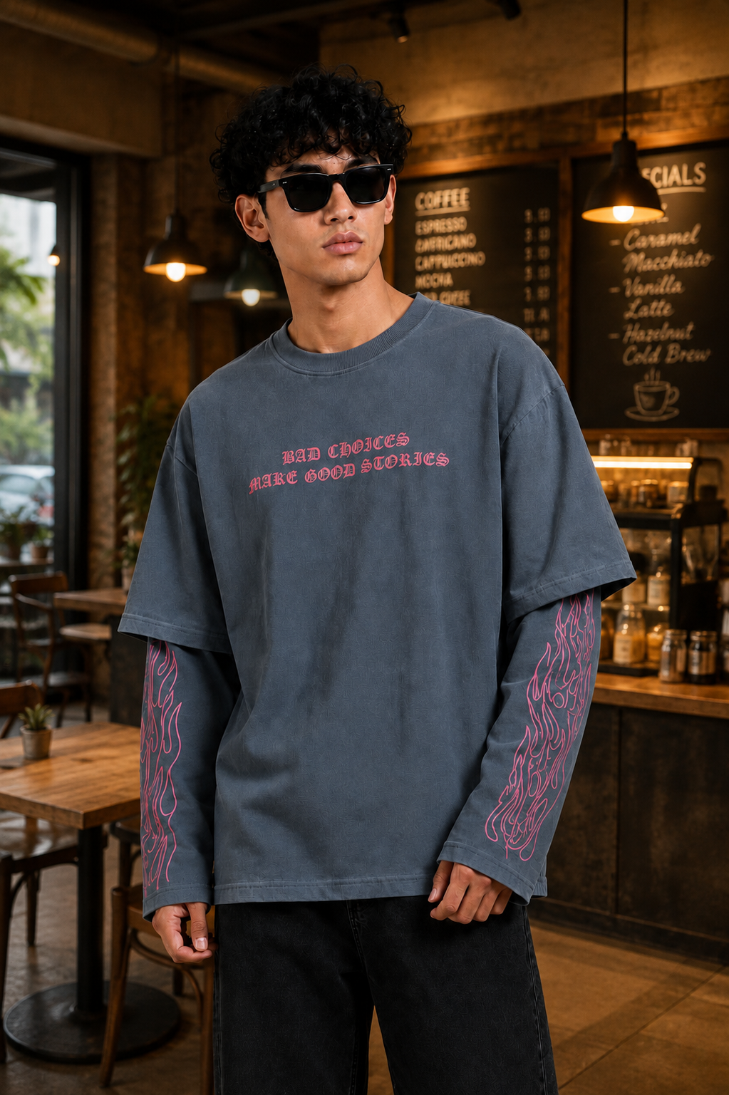 DR SLEEVES™ FIRE EDITION | Oversized 100% Pure Cotton T-Shirt | Flame Print Sleeves