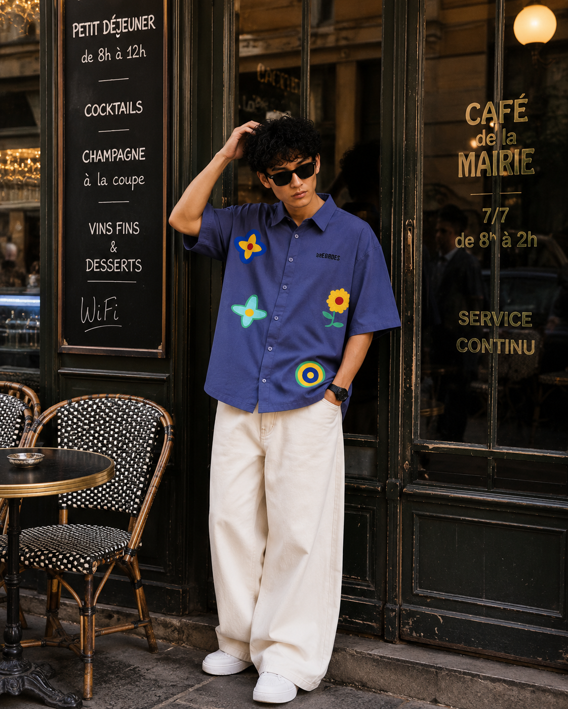 Midnight Bloom Blue Boxy Fit Cotton Shirt for Men | Drop Shoulder Oversized Trendy Shirt