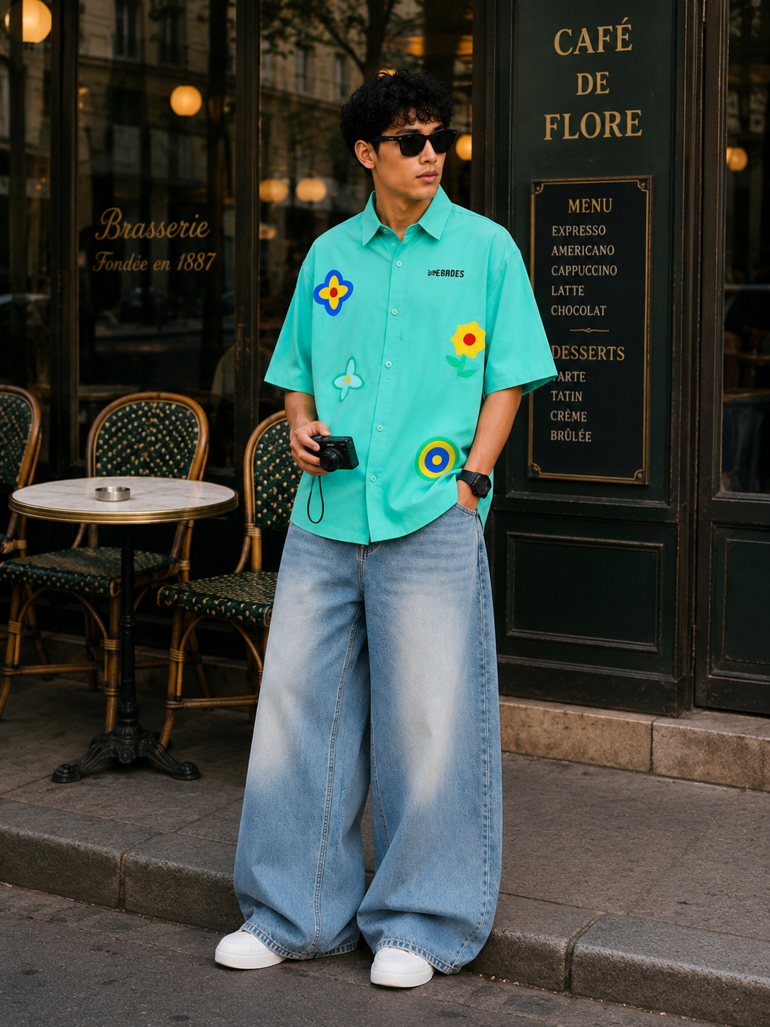Mint Bloom Boxy Fit Cotton Shirt for Men | Drop Shoulder Oversized Trendy Shirt