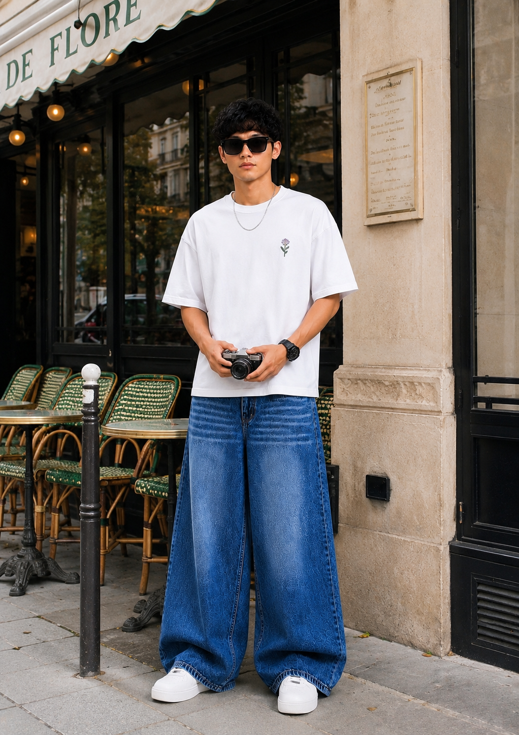 Midnight Frost Wide Leg Denim Jeans – Dark Blue Washed