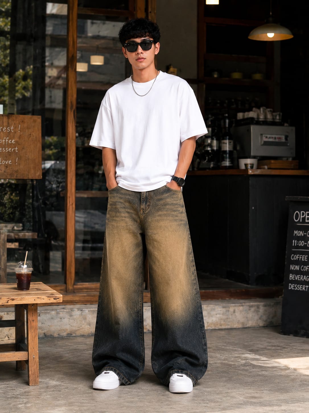 Shadow Fade Wide Leg Denim Jeans – Vintage Washed Black