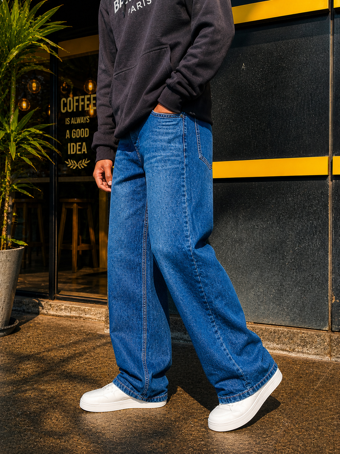 BLUE STRAIGHT FIT BAGGY JEANS