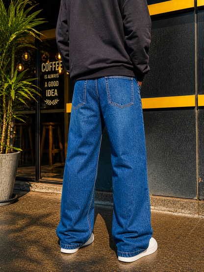 BLUE STRAIGHT FIT BAGGY JEANS