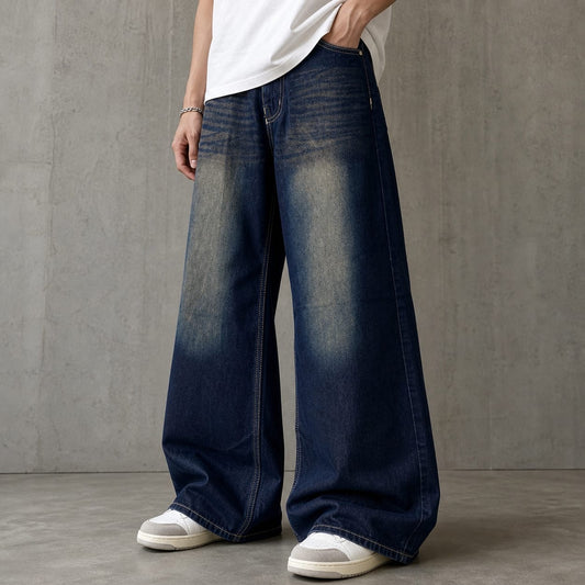 DARK BLUE DOUBLE SHADE WIDE LEG BAGGY