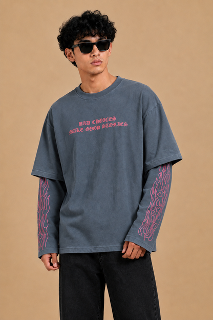 DR SLEEVES™ FIRE EDITION | Oversized 100% Pure Cotton T-Shirt | Flame Print Sleeves