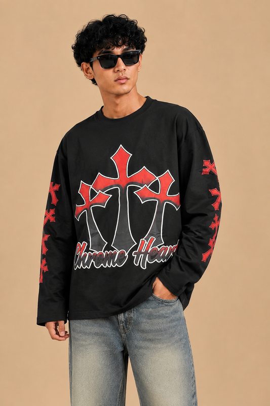 Chrome Cross Graphic Heavy Cotton Waffle Fit T-Shirt – Premium Oversized Streetwear