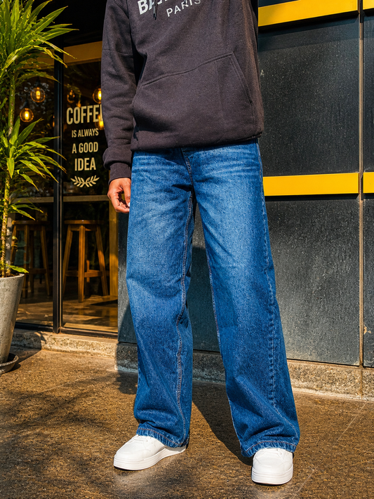 BLUE STRAIGHT FIT BAGGY JEANS