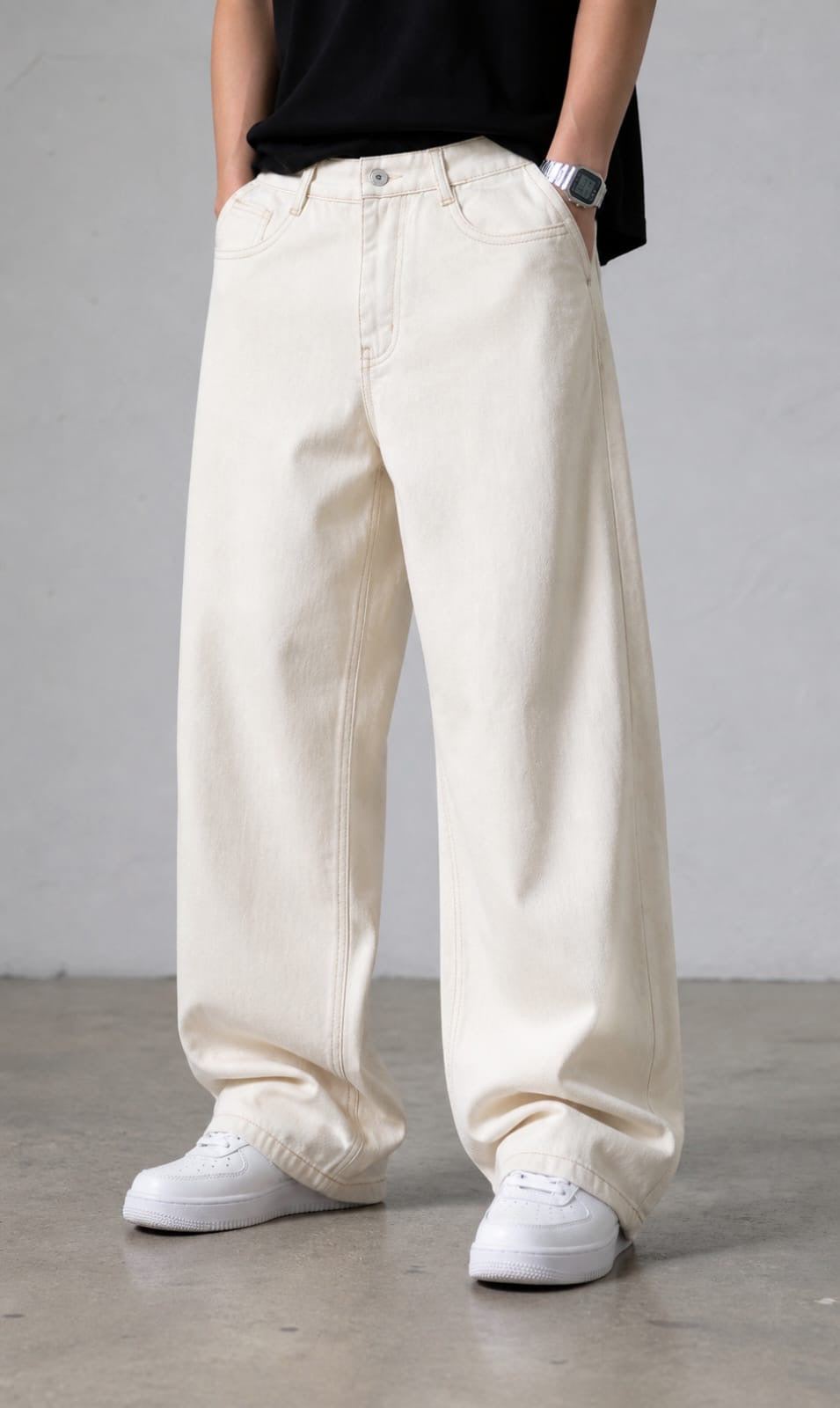 WHITE WIDE LEG BAGGY
