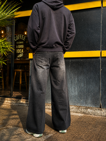 BLACK DOUBLE SHADED WIDE LEG BAGGY JEANS