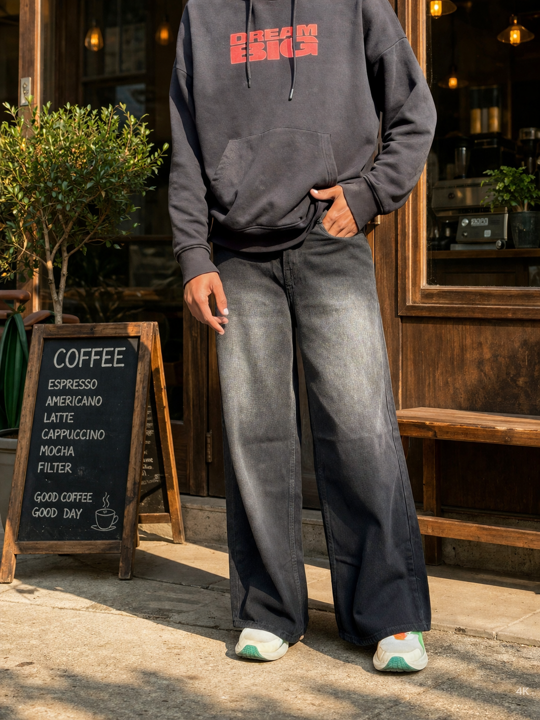 BLACK DOUBLE SHADED WIDE LEG BAGGY JEANS