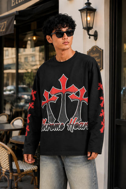 Chrome Cross Graphic Heavy Cotton Waffle Fit T-Shirt – Premium Oversized Streetwear