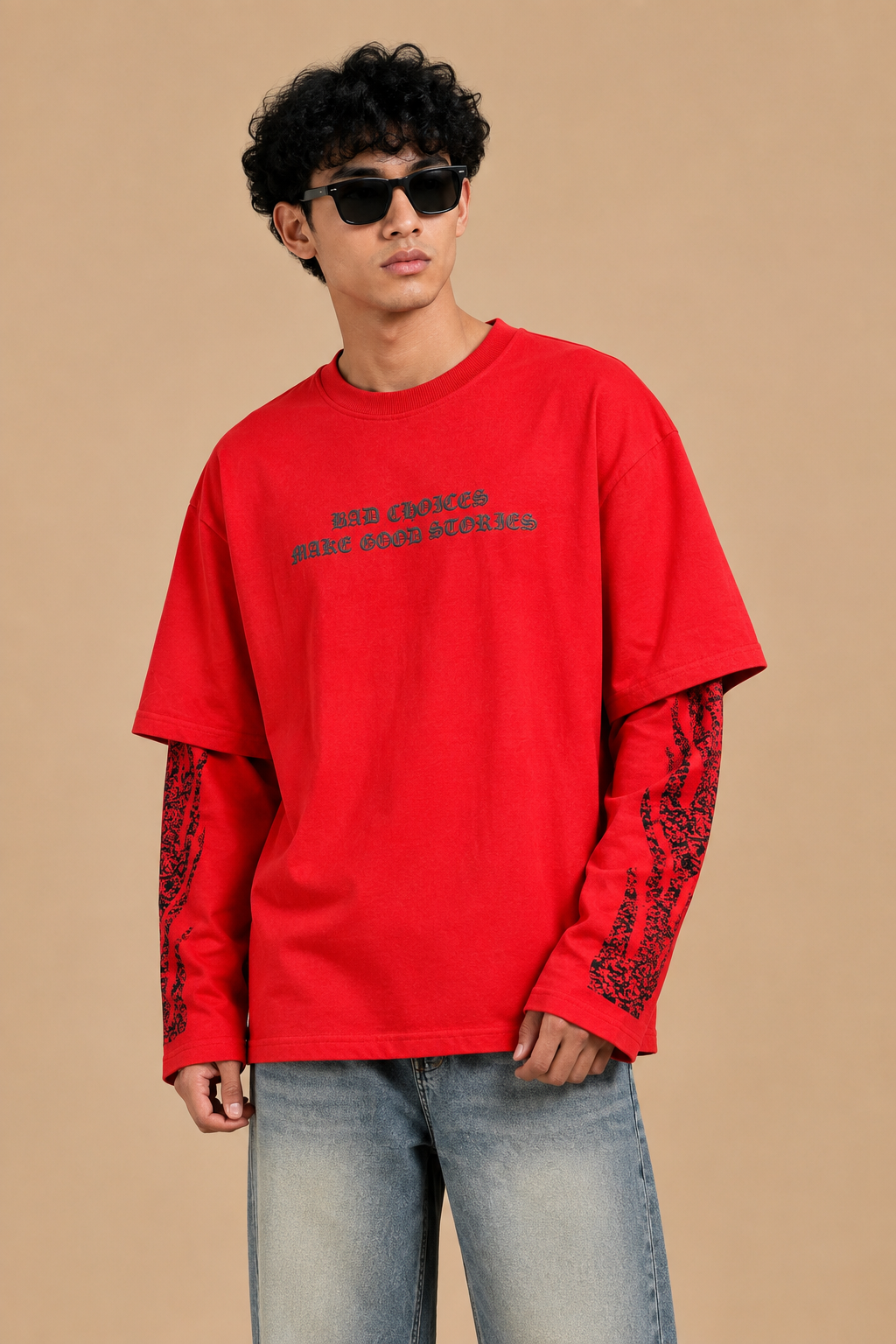 DR SLEEVES™ BAD CHOICES EDITION | Oversized 100% Pure Cotton T-Shirt | Grunge Graphic Sleeves