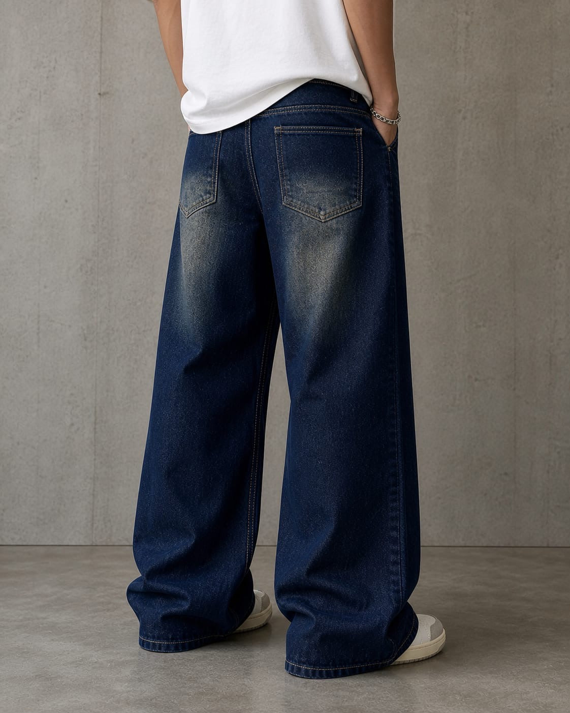DARK BLUE DOUBLE SHADE WIDE LEG BAGGY