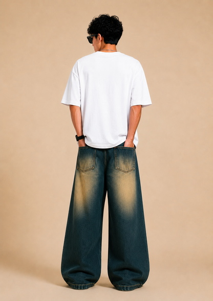 Blue Washed Wide Leg Baggy Fit Denim Jeans for Men | Premium Streetwear Jeans