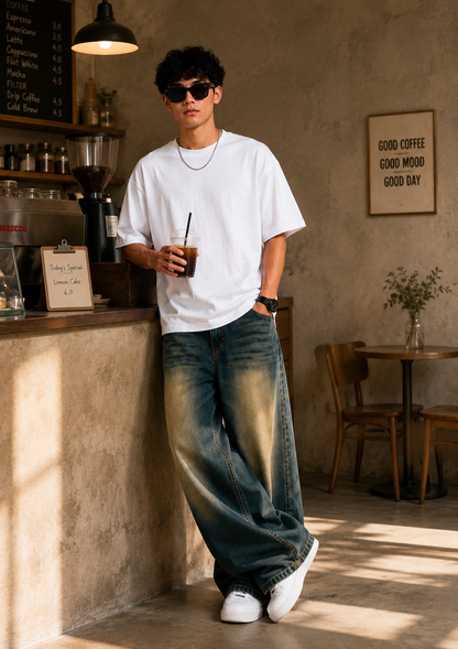 Blue Washed Wide Leg Baggy Fit Denim Jeans for Men | Premium Streetwear Jeans