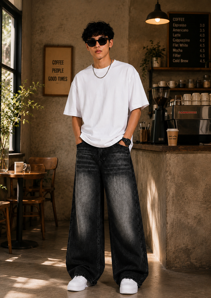 Men’s Black Wide Leg Baggy Jeans | Relaxed Fit Denim | Streetwear Fashion