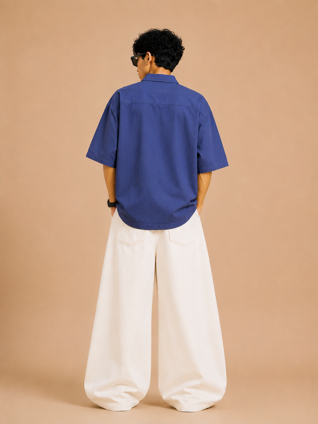 Midnight Bloom Blue Boxy Fit Cotton Shirt for Men | Drop Shoulder Oversized Trendy Shirt
