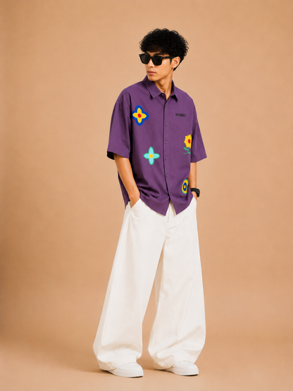 Urban Bloom Purple Boxy Fit Cotton Shirt for Men | Drop Shoulder Oversized Trendy Shirt
