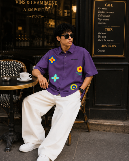 Urban Bloom Purple Boxy Fit Cotton Shirt for Men | Drop Shoulder Oversized Trendy Shirt