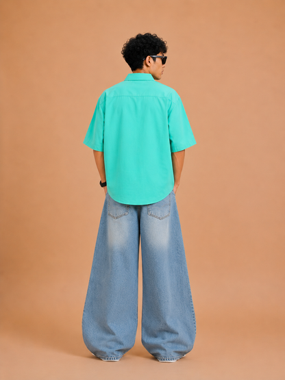 Mint Bloom Boxy Fit Cotton Shirt for Men | Drop Shoulder Oversized Trendy Shirt