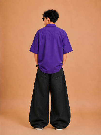 Purple Bloom Boxy Fit Cotton Shirt for Men | Drop Shoulder Oversized Trendy Shirt