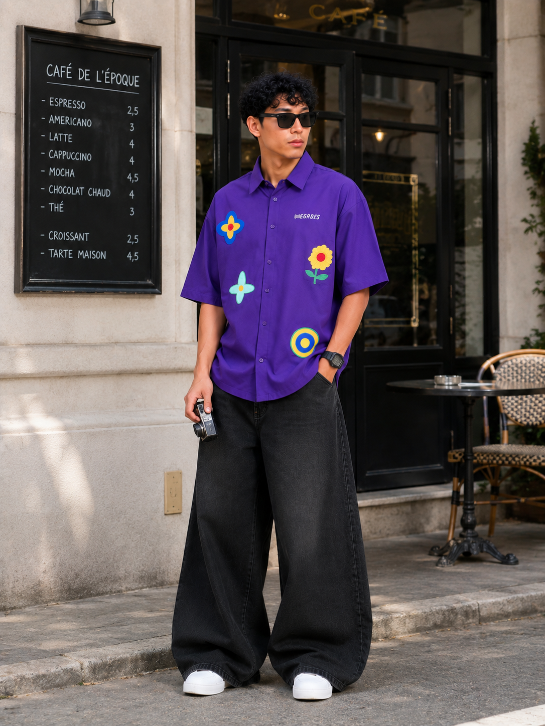 Purple Bloom Boxy Fit Cotton Shirt for Men | Drop Shoulder Oversized Trendy Shirt