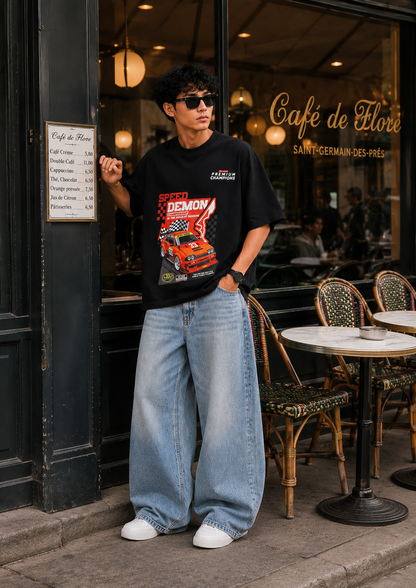 Speed Demon Oversized Drop Shoulder T-Shirt – Premium Cotton Loose Fit