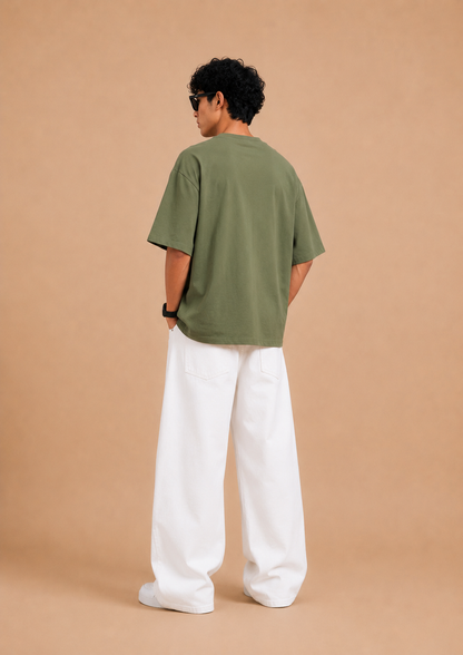 Urban Heritage Oversized Cotton Drop Shoulder T-Shirt – Olive Green
