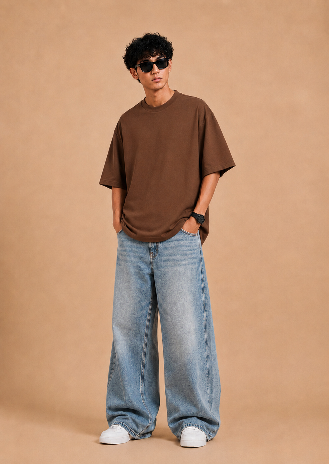 Classic Brown Oversized Drop Shoulder T-Shirt – Premium Cotton Lycra Loose Fit