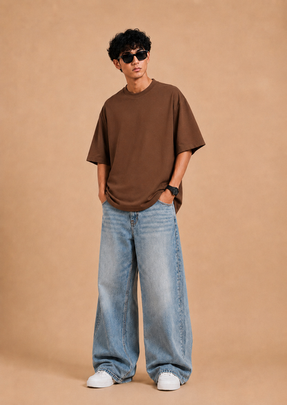 Classic Brown Oversized Drop Shoulder T-Shirt – Premium Cotton Lycra Loose Fit