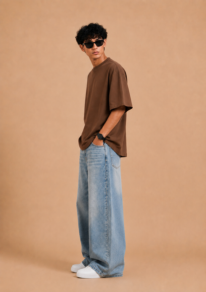 Classic Brown Oversized Drop Shoulder T-Shirt – Premium Cotton Lycra Loose Fit