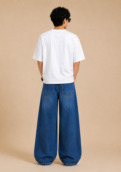 Midnight Frost Wide Leg Denim Jeans – Dark Blue Washed