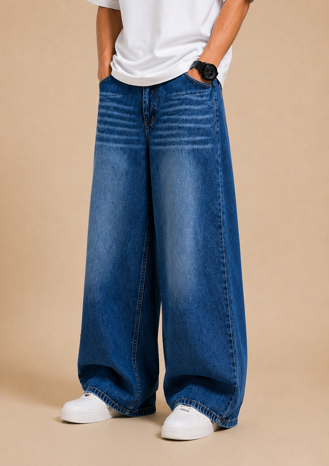 Midnight Frost Wide Leg Denim Jeans – Dark Blue Washed