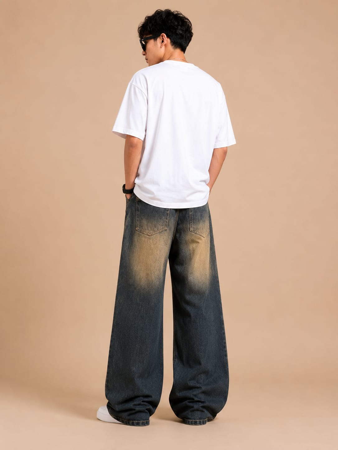 Shadow Fade Wide Leg Denim Jeans – Vintage Washed Black