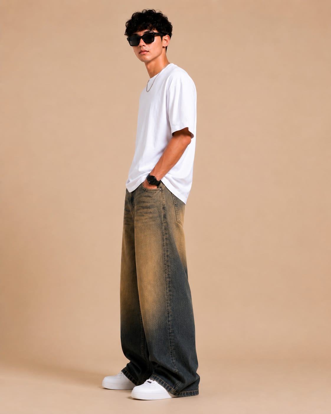 Shadow Fade Wide Leg Denim Jeans – Vintage Washed Black