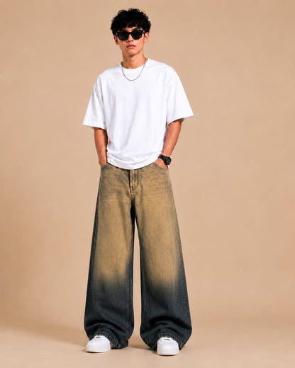 Shadow Fade Wide Leg Denim Jeans – Vintage Washed Black