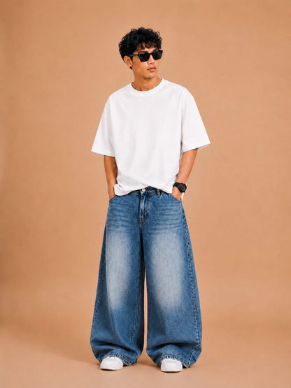 Blue Midnight Drift™ Wide-Leg Baggy Jeans