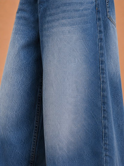 Blue Midnight Drift™ Wide-Leg Baggy Jeans