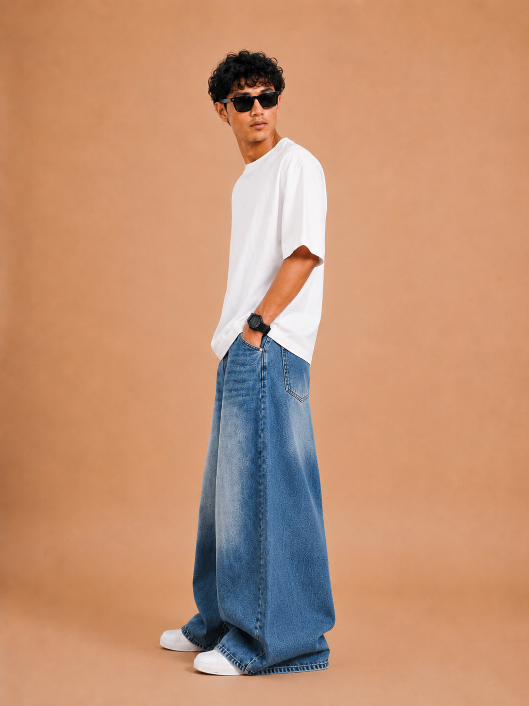Blue Midnight Drift™ Wide-Leg Baggy Jeans