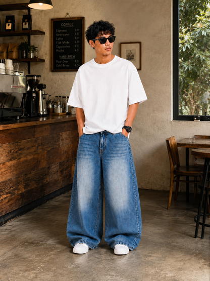 Blue Midnight Drift™ Wide-Leg Baggy Jeans
