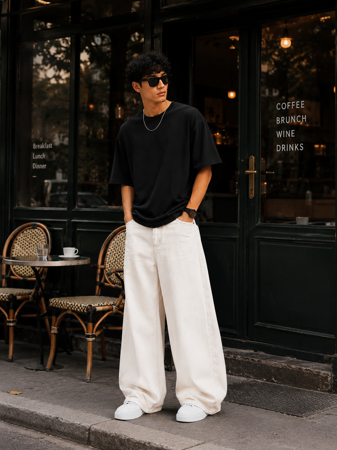 White Wide Leg Baggy Jeans for Men | Oversized Denim | Streetwear Loose Fit