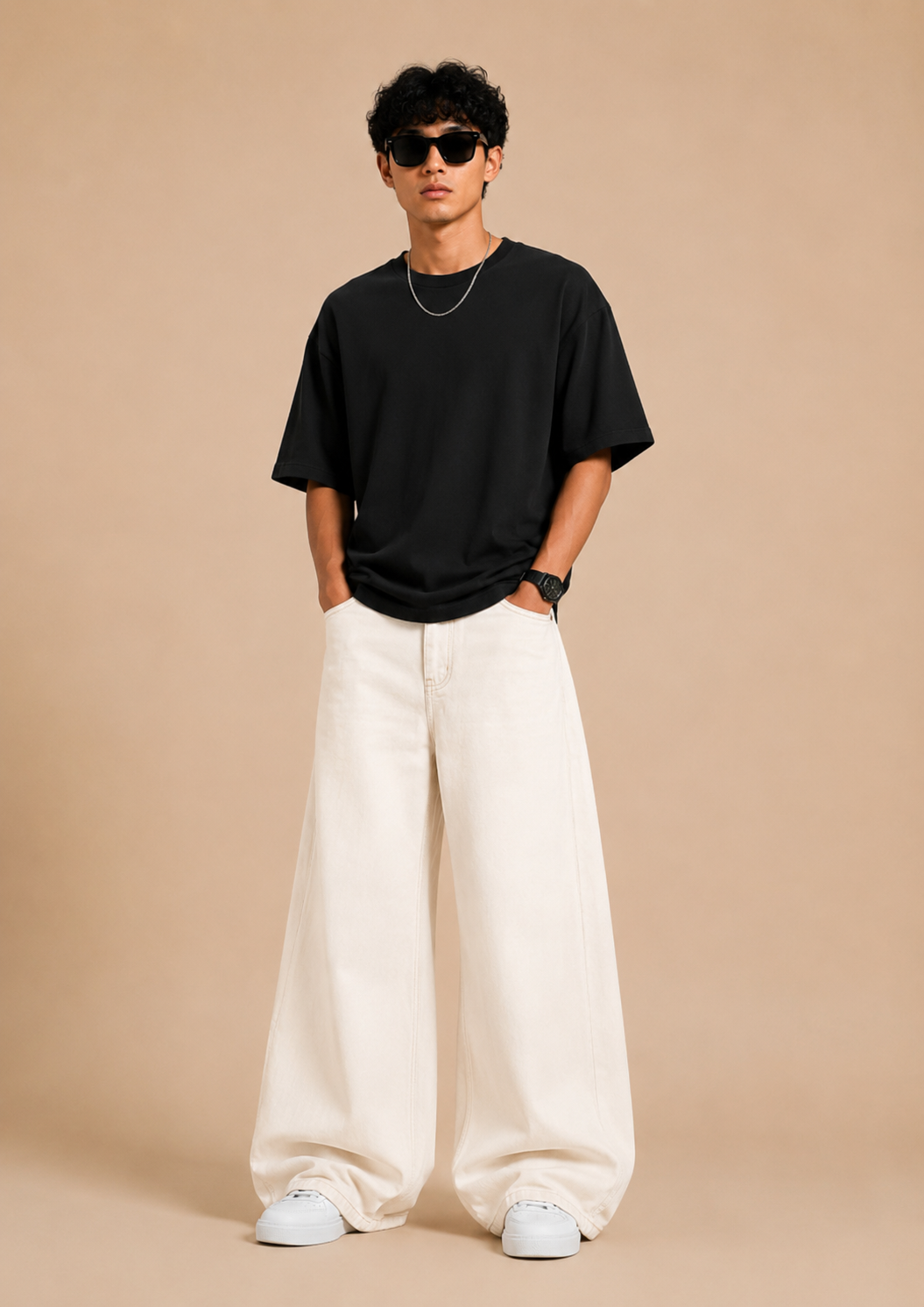 White Wide Leg Baggy Jeans for Men | Oversized Denim | Streetwear Loose Fit
