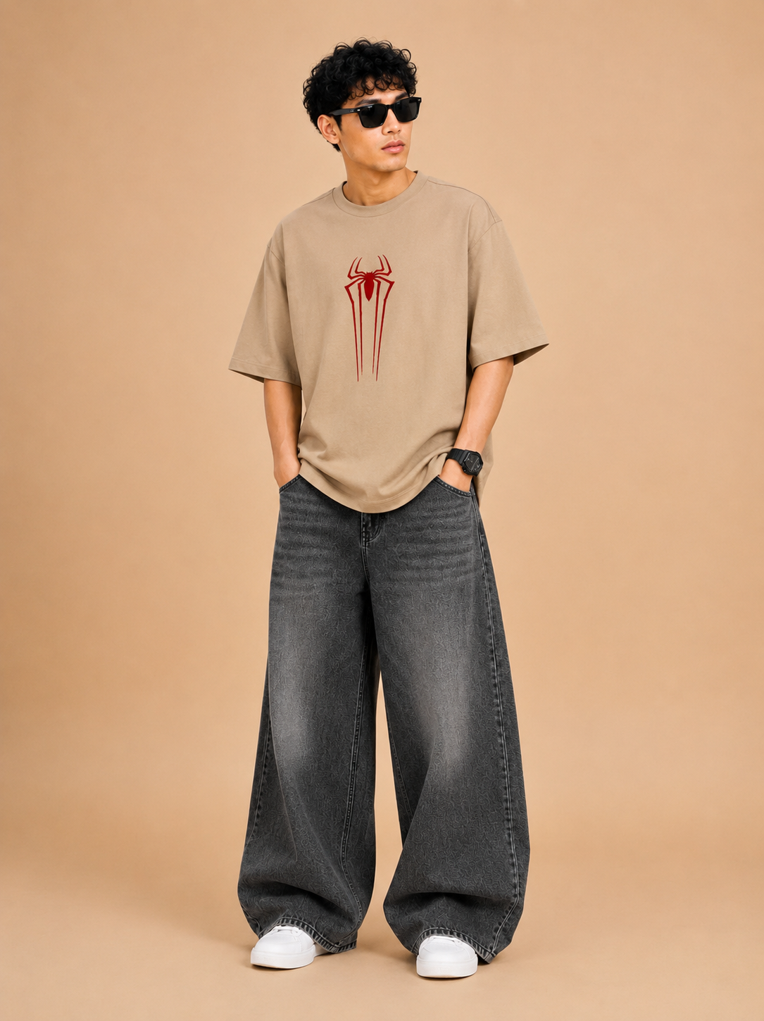 Spider Emblem Oversized Drop Shoulder T-Shirt – Premium Cotton Loose Fit