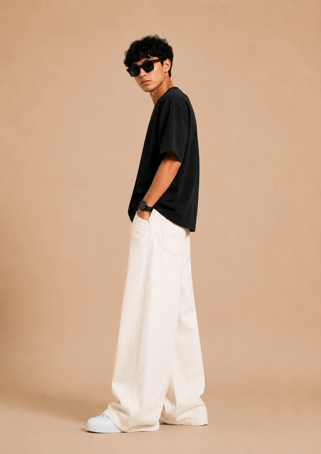 White Wide Leg Baggy Jeans for Men | Oversized Denim | Streetwear Loose Fit