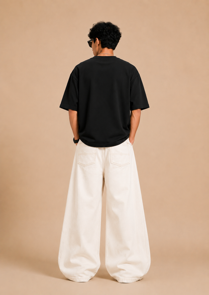 White Wide Leg Baggy Jeans for Men | Oversized Denim | Streetwear Loose Fit