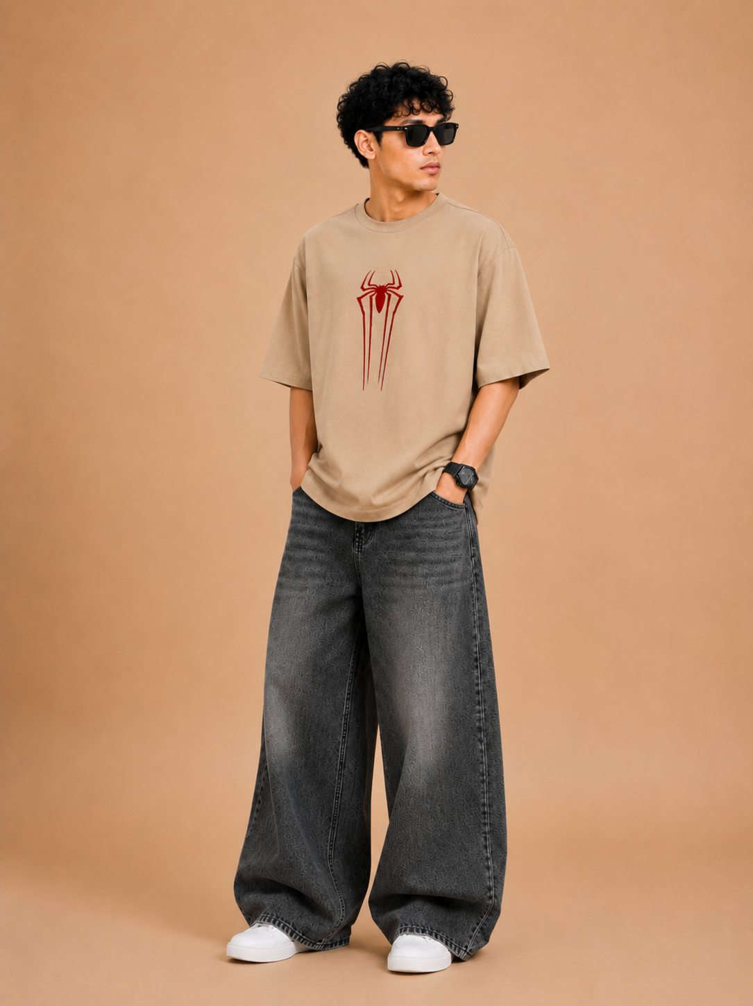 Spider Emblem Oversized Drop Shoulder T-Shirt – Premium Cotton Loose Fit